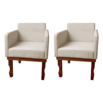 Kit 2 Poltronas Nina Retrô Pés de Madeira Maciça Suede Bege Claro