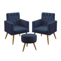 Kit 2 Poltronas Nina Rodapé Capitonê + Puff Solar Sued Azul Marinho Aradecor Kit 2 Poltronas Nina Rodapé Capitonê + Puff Solar Sued Azul Marinho Aradecor