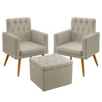 Kit 2 Poltronas Nina Rodapé e Capitonê com Puff Quasar Couro Bege Aradecor Kit 2 Poltronas Nina Rodapé e Capitonê com Puff Quasar Couro Bege Aradecor
