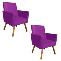 kit 2 Poltronas Nina Sala De Estar Luxo Suede Roxo