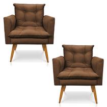 Kit 2 Poltronas Olivia Suede Marrom Pés Palito Castanho - Pallazio Kit 2 Poltronas Olivia Suede Marrom Pés Palito Castanho - Pallazio
