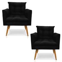 Kit 2 Poltronas Olivia Suede Preto Pés Palito Castanho - Pallazio Kit 2 Poltronas Olivia Suede Preto Pés Palito Castanho - Pallazio