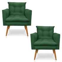 Kit 2 Poltronas Olivia Suede Verde Pés Palito Castanho - Pallazio Kit 2 Poltronas Olivia Suede Verde Pés Palito Castanho - Pallazio