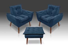 Kit 2 poltronas opala + 1 puff opala Azul