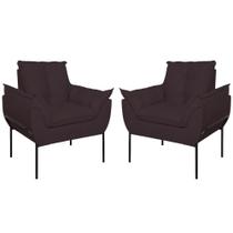 Kit 2 Poltronas Opala Base Metal Sala E Quarto Suede Cinza Balaqui Decor