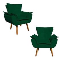 Kit 2 Poltronas Opala Cadeira Decorativa Suede Verde
