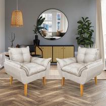 Kit 2 Poltronas Opala Decorativa Luxo Linho Bege SKY MOBILE