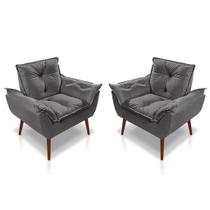 Kit 2 Poltronas Opala Decorativa para sala, quarto, recepção Suede Cinza Escuro LM Decor