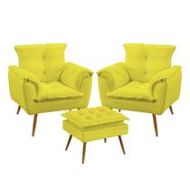 Kit 2 Poltronas Opala e Puff Lunar Sued Amarelo Aradecor