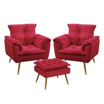 Kit 2 Poltronas Opala e Puff Lunar Sued Aradecor