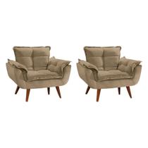 Kit 2 Poltronas Opala Luxo com Pés Estilo Retrô Bege Claro