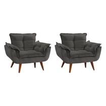 Kit 2 Poltronas Opala Luxo com Pés Estilo Retrô Cinza