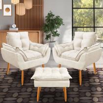 Kit 2 Poltronas opala mais puff Decorativo Suede, Escritório, Consultório, Quarto, Recepçãopala
