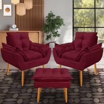 Kit 2 Poltronas opala mais puff Decorativo Suede, Escritório, Consultório, Quarto, Recepçãopala