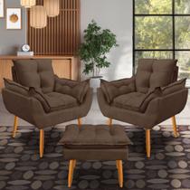 Kit 2 Poltronas opala mais puff Decorativo Suede, Escritório, Consultório, Quarto, Recepçãopala