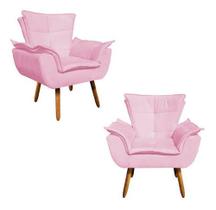 Kit 2 Poltronas Opala Retro Sala Estar Suede Rosa Bebê Kit 2 Poltronas Opala Retro Sala Estar Suede Rosa Bebê