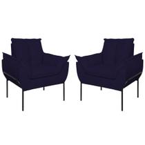 Kit 2 Poltronas Opala Sala E Quarto Suede Azul Balaqui Decor