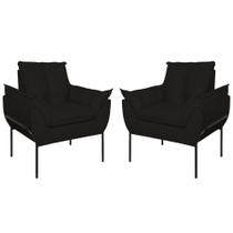 Kit 2 Poltronas Opala Sala e Quarto Suede Preto Balaqui Estofados