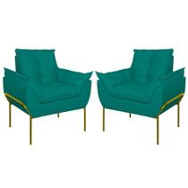 Kit 2 Poltronas Opala Sala E Quarto Suede Turquesa Balaqui Estofados