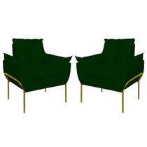 Kit 2 Poltronas Opala Sala Quarto Base Metal Suede Verde Balaqui Estofados