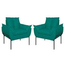 Kit 2 Poltronas Opala Sala Quarto Suede Azul Turquesa Balaqui Decor