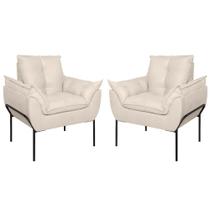 Kit 2 Poltronas Opala Sala Quarto Suede Bege Balaqui Decor