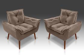 Kit 2 Poltronas Opala Suede Cappuccino Decorativa Sala Escritório, salão, quarto, recepção -LM Decor