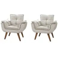 Kit 2 Poltronas Opalla Cadeira Decorativa Suede Bege para Escritório Sala de Estar Recepção