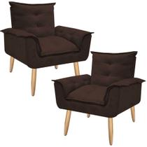 Kit 2 Poltronas Opalla Cadeira Decorativa Suede Marrom Café para Escritório Sala de Estar Recepção