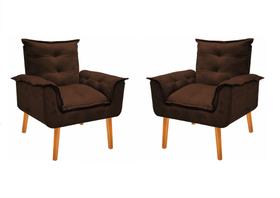 Kit 2 Poltronas Opalla Cadeira Decorativa Suede Marrom Café para Escritório Sala de Estar Recepção