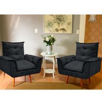 Kit 2 Poltronas Opalla Cadeira Decorativa Suede Preto para Escritório Sala de Estar Recepção Kit 2 Poltronas Opalla Cadeira Decorativa Suede Preto para Escritório Sala de Estar Recepção