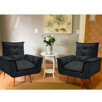 Kit 2 Poltronas Opalla Cadeira Decorativa Suede Preto para Escritório Sala de Estar Recepção