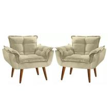 Kit 2 Poltronas Opalla Decorativa Reforçada Recepção Sala De Estar Suede