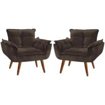 Kit 2 Poltronas Opalla Decorativa Reforçada Recepção Sala De Estar Suede
