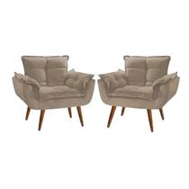 Kit 2 Poltronas Opalla Decorativa Reforçada Recepção Sala De Estar Suede