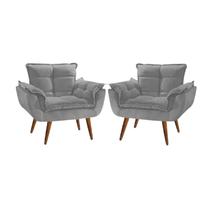 Kit 2 Poltronas Opalla Decorativa Reforçada Recepção Sala De Estar Suede