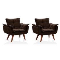 Kit 2 Poltronas Opalla Marrom Suede Pés Palito