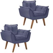 Kit 2 Poltronas Opalla Pés Palito 1 Lugar Azul Bic