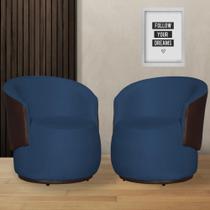 Kit 2 Poltronas Organica Beatriz Suede Azul Royal C/ Composê Corano Marrom - LM DECOR