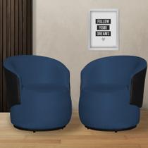 Kit 2 Poltronas Organica Beatriz Suede Azul Royal C/ Composê Corano Preto - LM DECOR