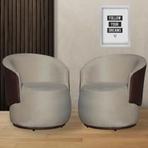 Kit 2 Poltronas Organica Beatriz Suede Bege C/ Composê Corano Marrom - LM DECOR
