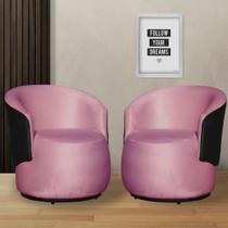 Kit 2 Poltronas Organica Beatriz Veludo Rosa Chiclete C/ Composê Corano Preto - LM DECOR Kit 2 Poltronas Organica Beatriz Veludo Rosa Chiclete C/ Composê Corano Preto - LM DECOR