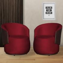 Kit 2 Poltronas Organica Beatriz Veludo Vermelho C/ Composê Corano Marrom - LM DECOR