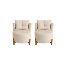 Kit 2 Poltronas Orgânica Curva Luna Boucle Bege Pés de Madeira - Montanaris Decor Kit 2 Poltronas Orgânica Curva Luna Boucle Bege Pés de Madeira - Montanaris Decor