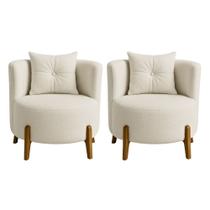 Kit 2 Poltronas Orgânica Curva Luna Boucle Branco Pés de Madeira Pés de Madeira - Montanaris Decor