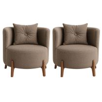 Kit 2 Poltronas Orgânica Curva Luna Boucle Cappuccino Pés de Madeira - Montanaris Decor