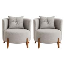 Kit 2 Poltronas Orgânica Curva Luna Boucle Cinza Claro Pés de Madeira - Montanaris Decor