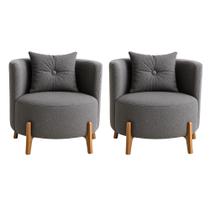 Kit 2 Poltronas Orgânica Curva Luna Boucle Cinza Pés de Madeira - Montanaris Decor
