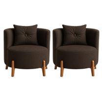 Kit 2 Poltronas Orgânica Curva Luna Boucle Marrom Pés de Madeira - Montanaris Decor