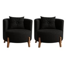 Kit 2 Poltronas Orgânica Curva Luna Boucle Preto Pés de Madeira - Montanaris Decor